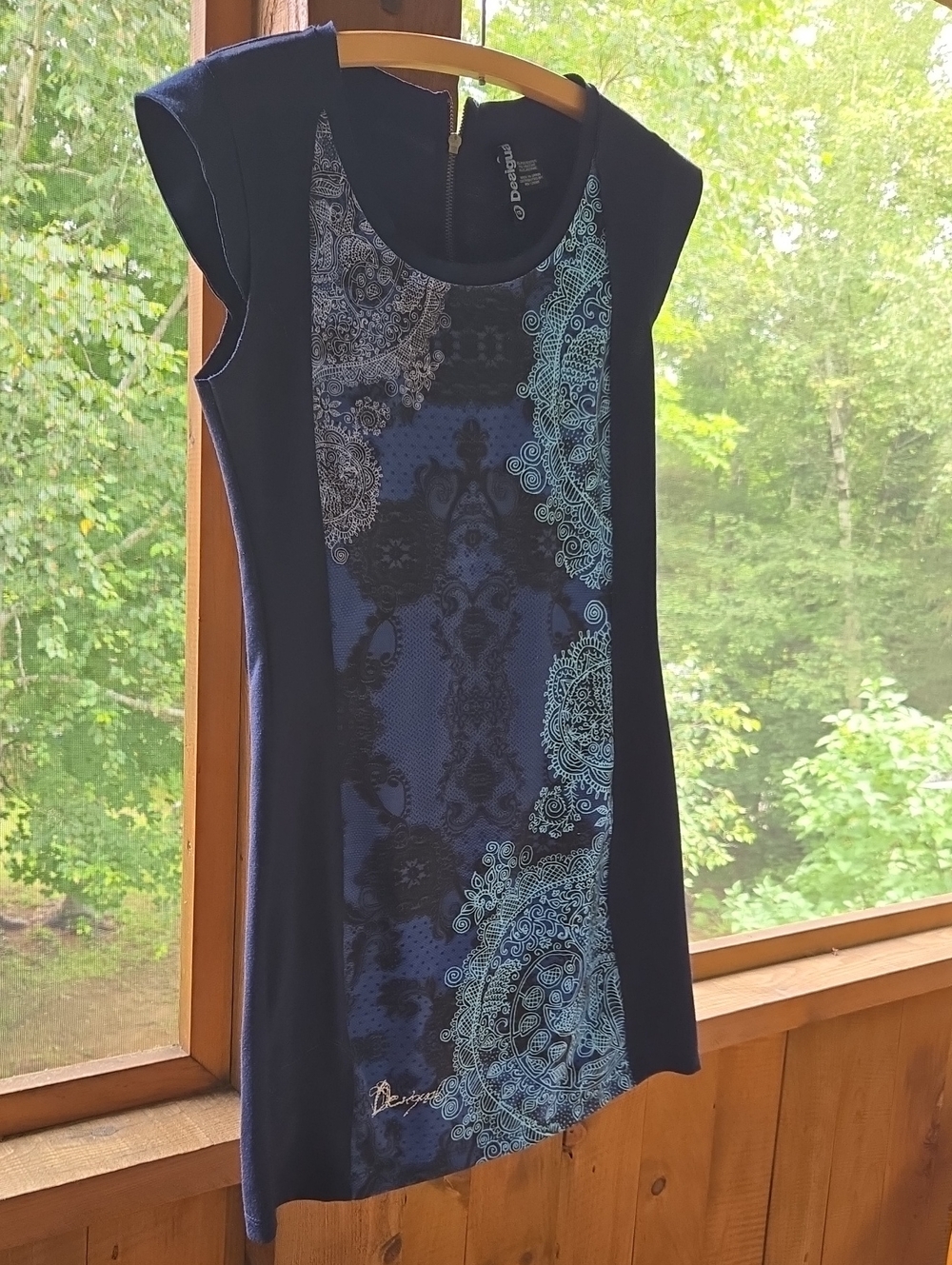 Desigual Women's Navy Blue Printed Cap-Sleeve Dress Top